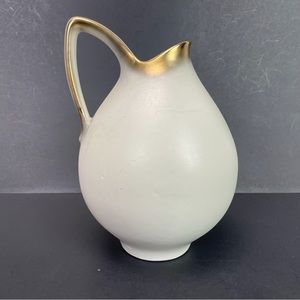 Vintage Mid Century Modern Keramos Wien Pitcher Signed Ceramic MCM Gold Edge
